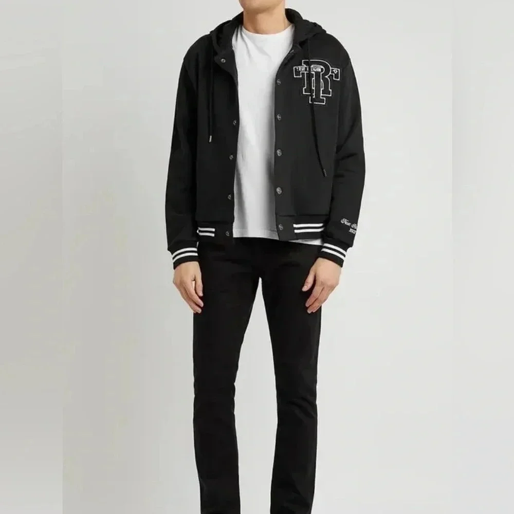 True Religion Logo Hooded Cotton Varsity Jacket. Size XL